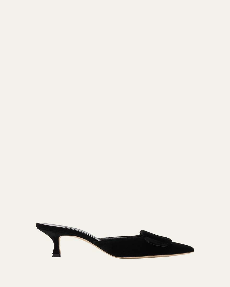 Maysale Velvet Buckle Mule Pumps